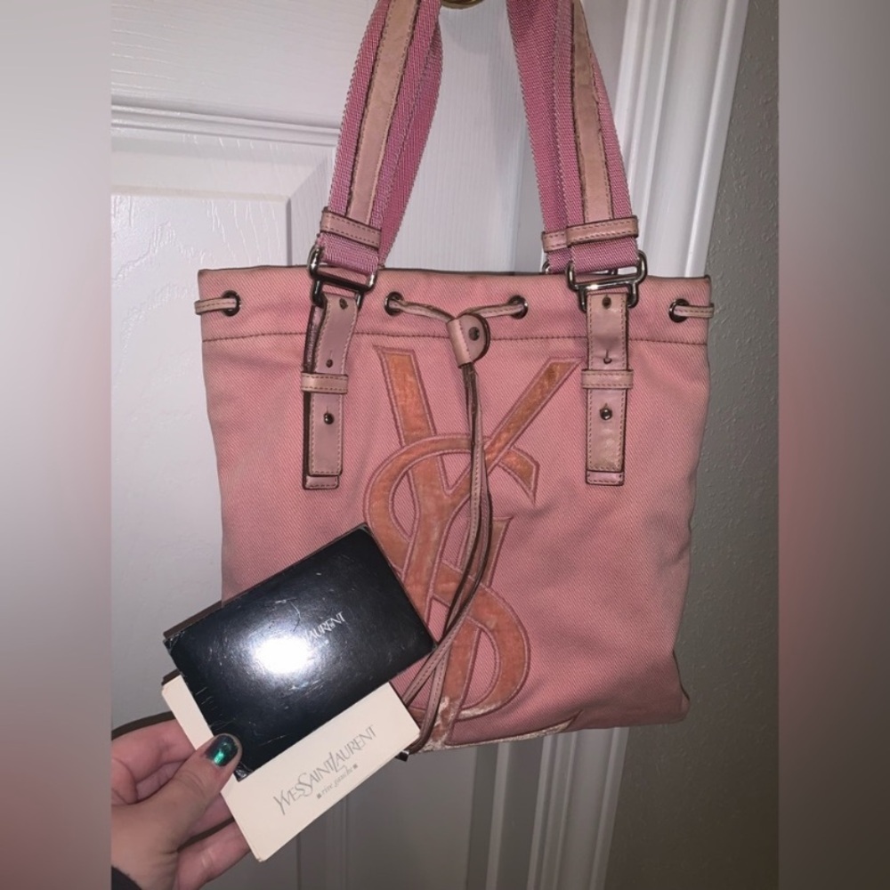 YSL Yves Saint Laurent Kahala Pink Canvas Tote - Picture 8 of 16